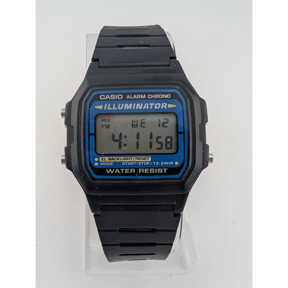 Casio 3298 F-105 Mens Watch 35mm Black Digital Illuminator Chrono- New Battery